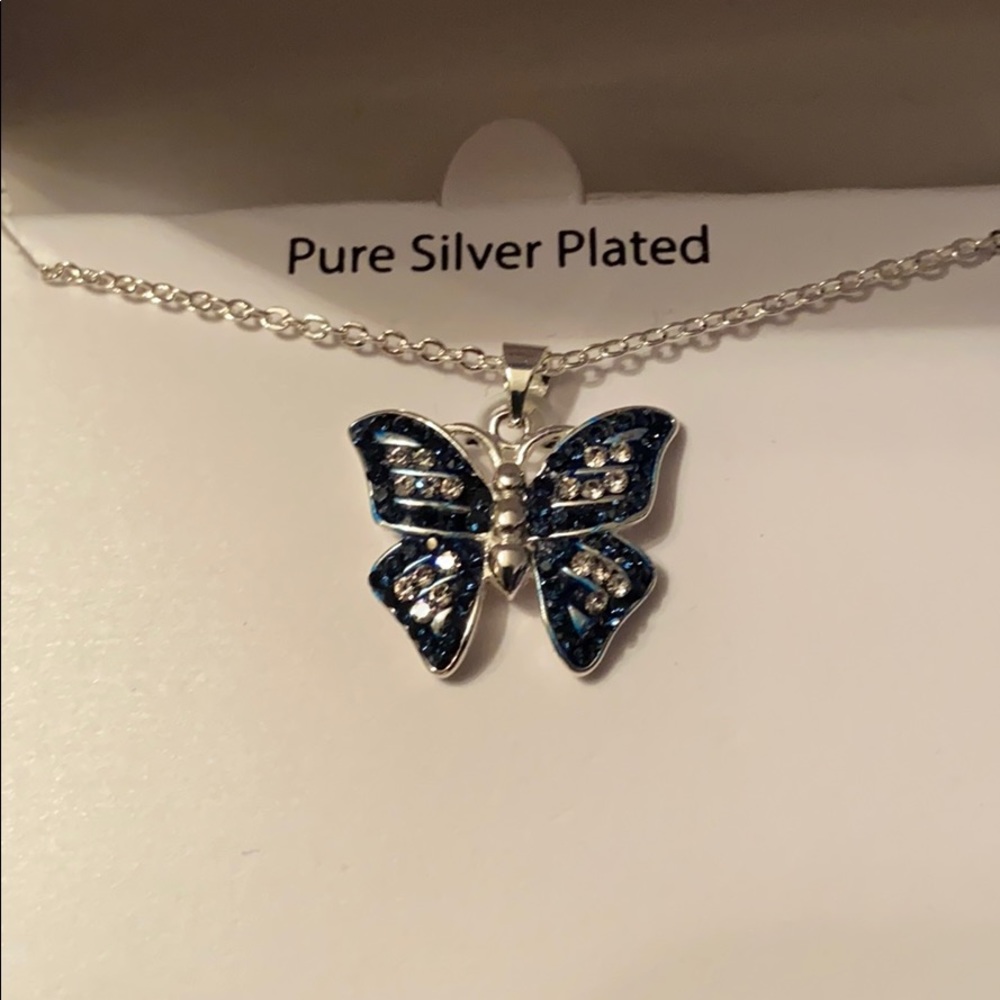 Sapphire and silver butterfly necklace